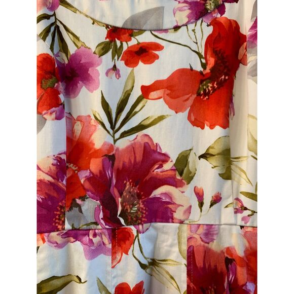 Sandra Darren Women Dress Size 8 Pink Purple Red White Floral Pockets Sleeveless - Picture 3 of 10